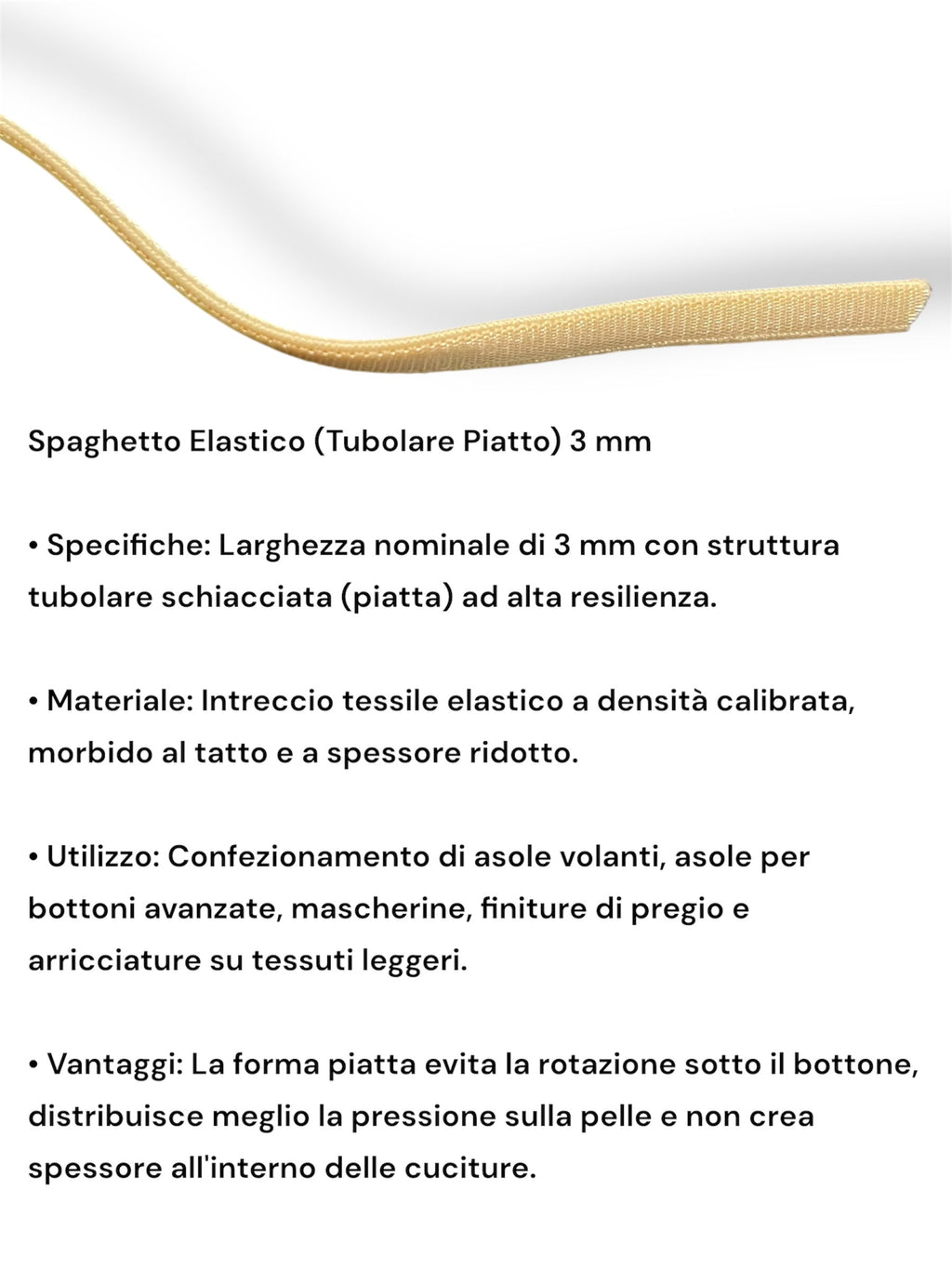 Spaghetto elastico tubolare piatto 3 mm - pacchi da 10mt