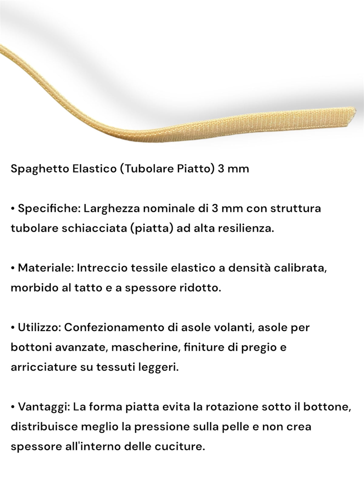 Spaghetto elastico tubolare piatto 3 mm - pacchi da 10mt