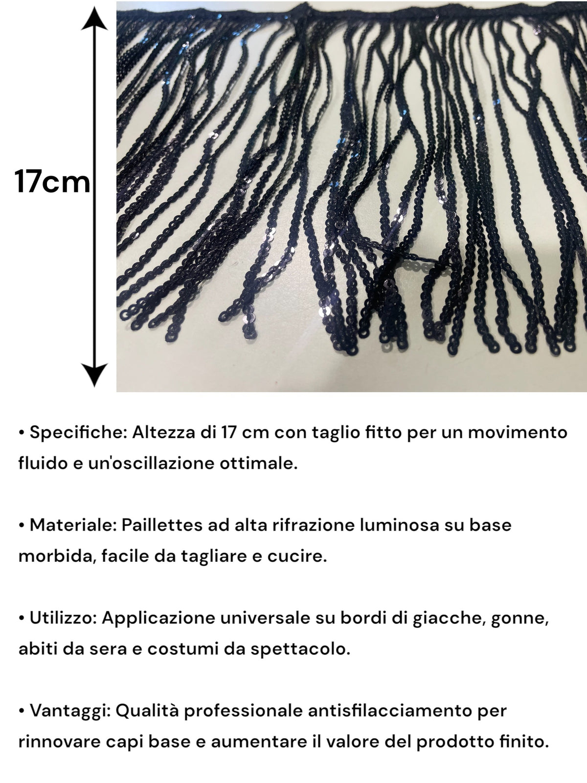 Frangia con paillettes 17 cm – Rotoli da 4.80mt e 9.60mt