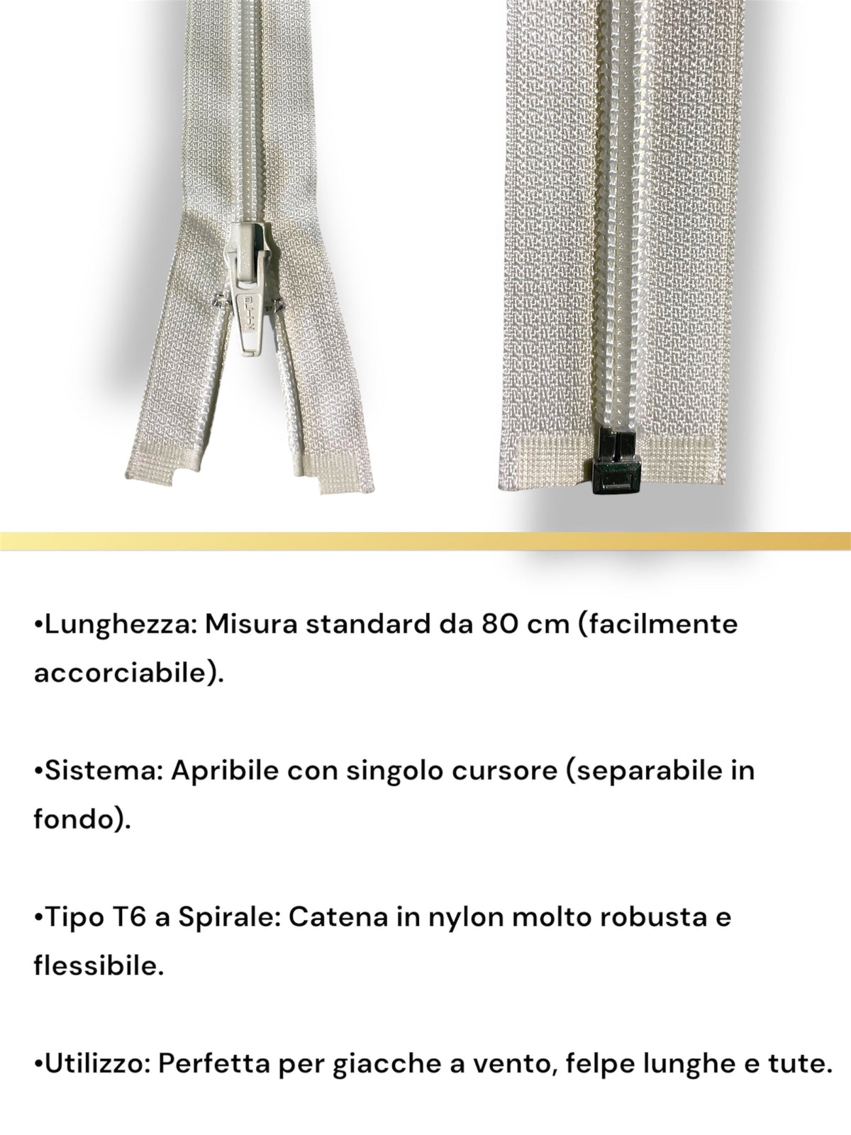 Cerniera Separabile T6 a Spirale 80cm
