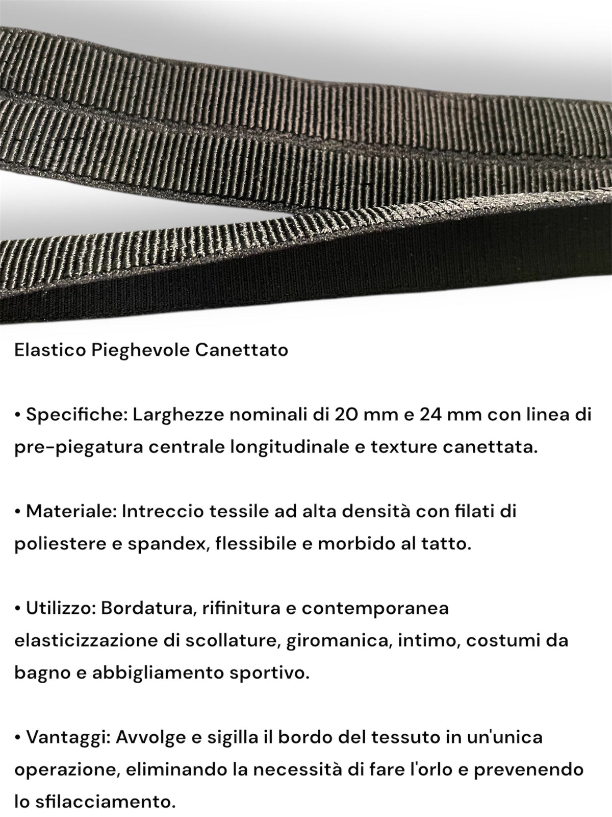 Elastico pieghevole canettato nero – rotolo da 10 m