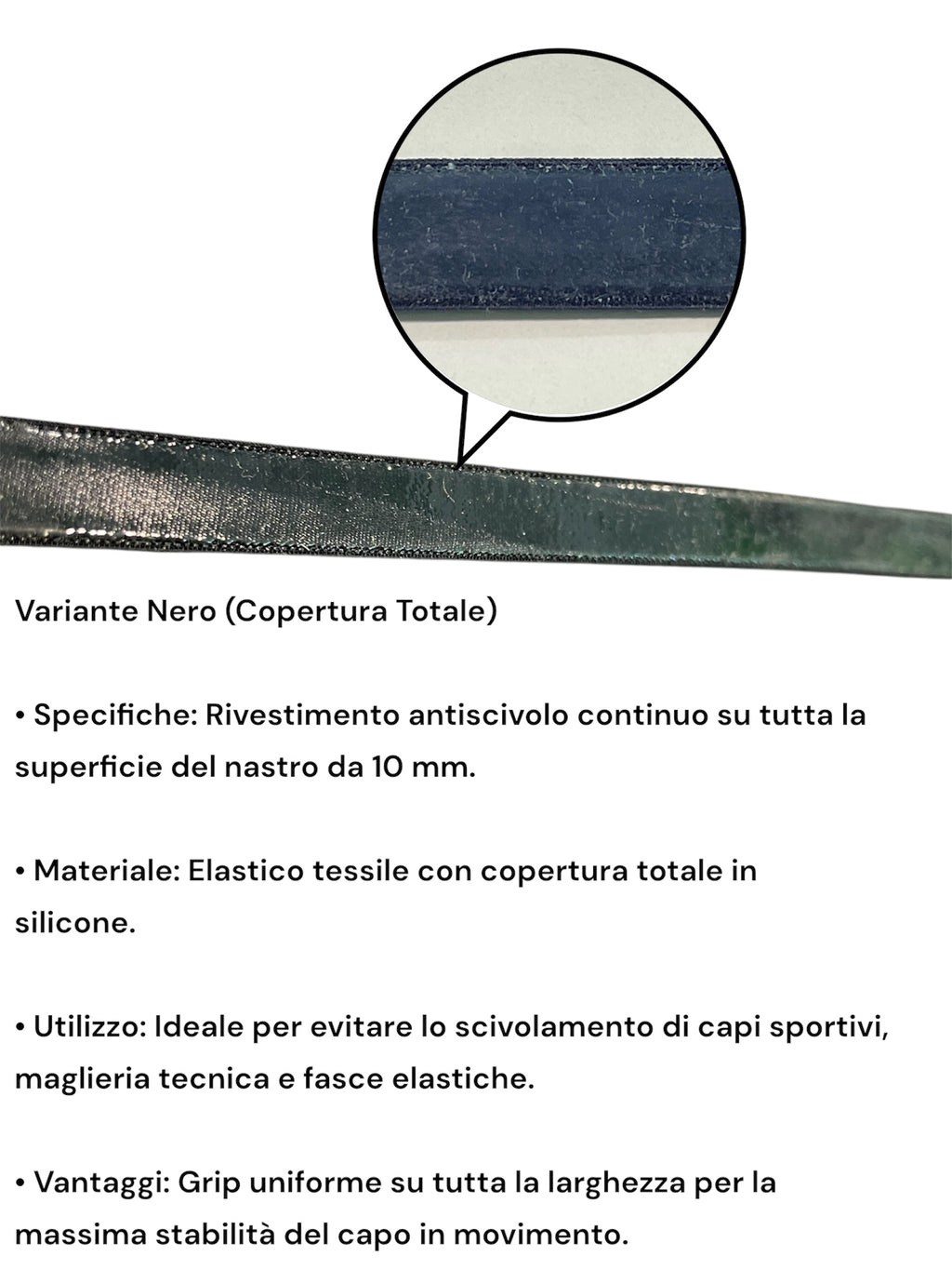 Elastico antiscivolo con silicone 10 mm - rotoli 10mt