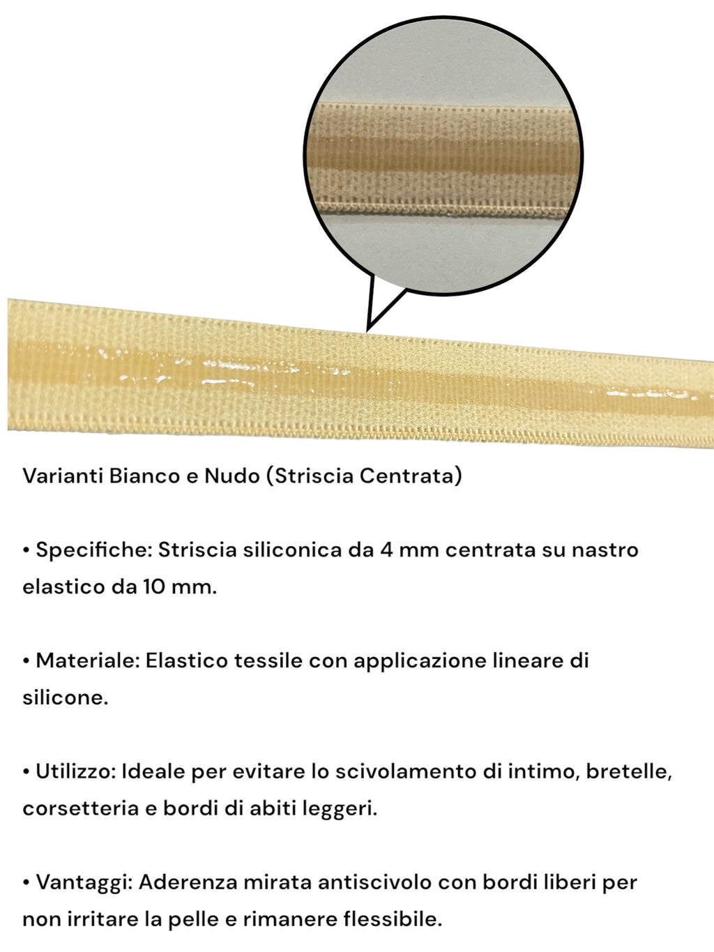 Elastico antiscivolo con silicone 10 mm - rotoli 10mt
