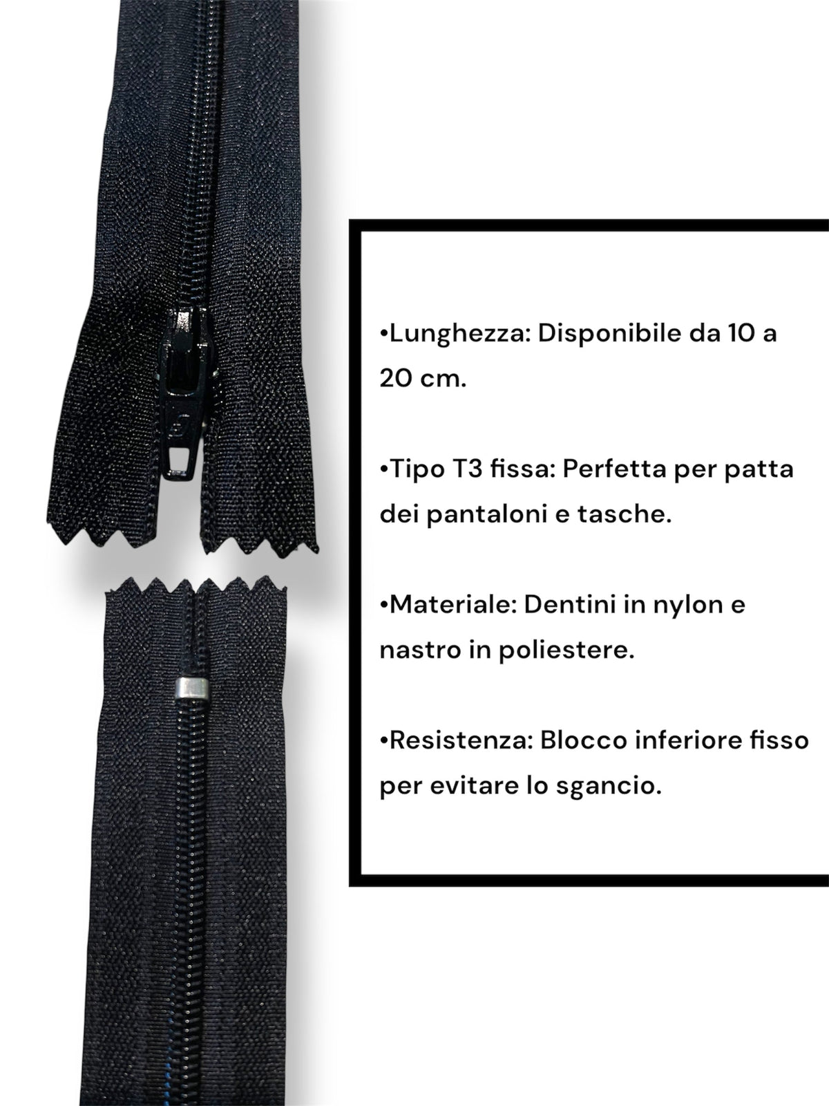 Cerniera Fissa T3 Nylon – Per Pantaloni e Tasche