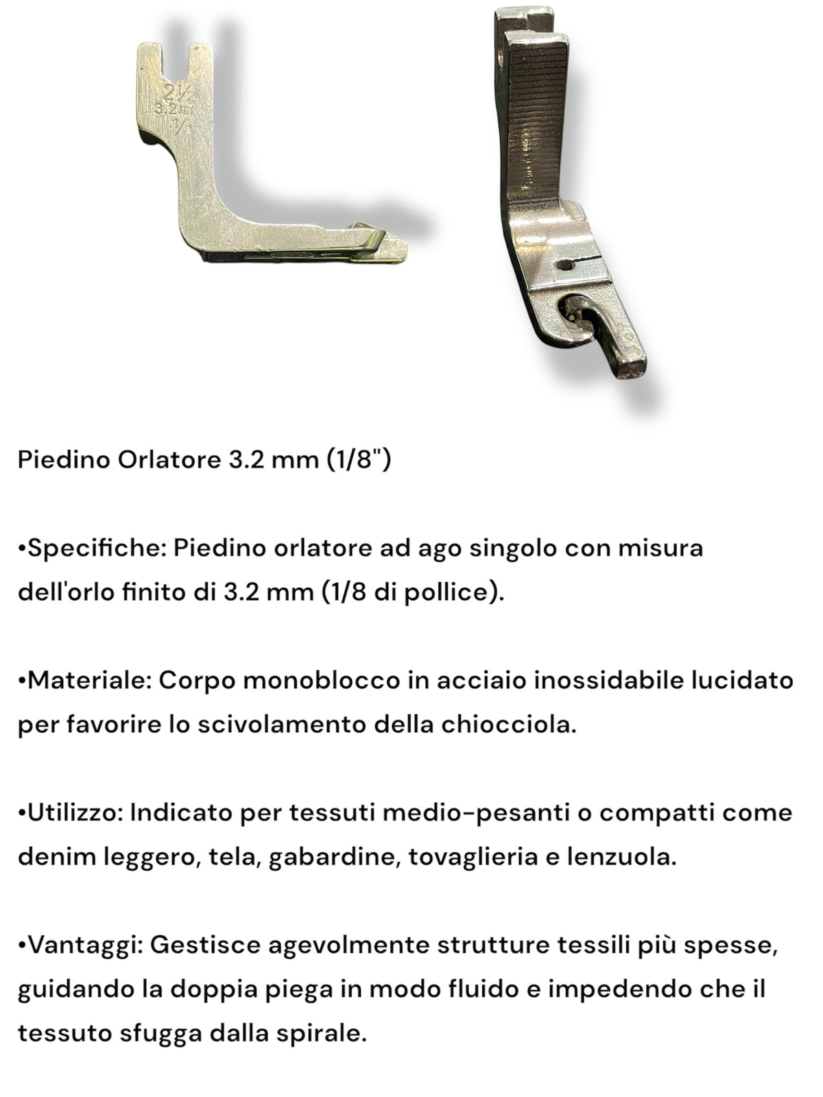 Piedino Orlatore per Macchina Industriale – 1.6 / 2.4 / 3.2 mm