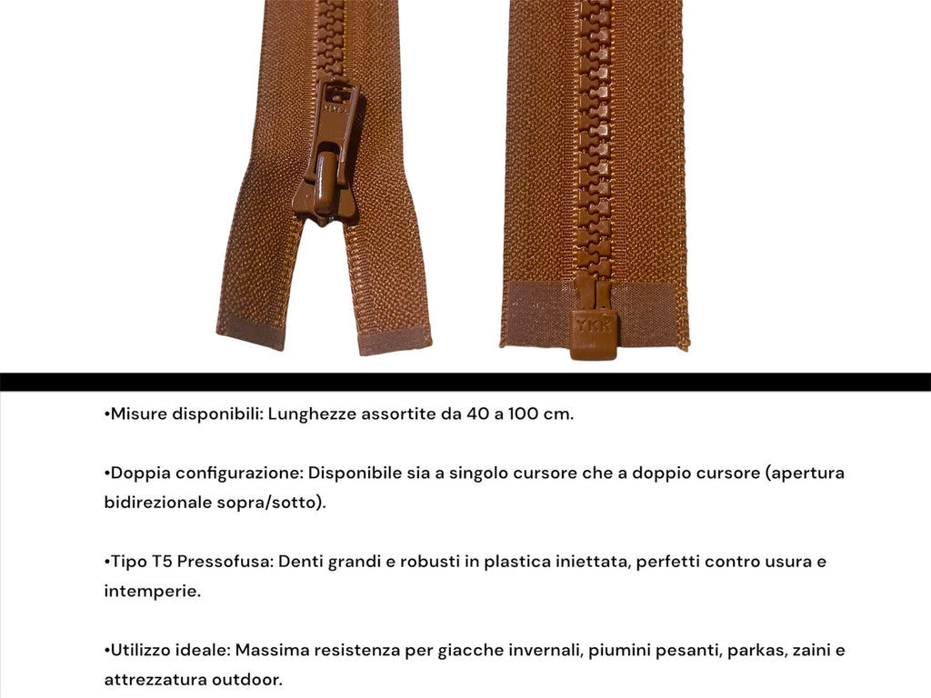 Cerniera Separabile T5 Pressofusa – Singolo e Doppio Cursore