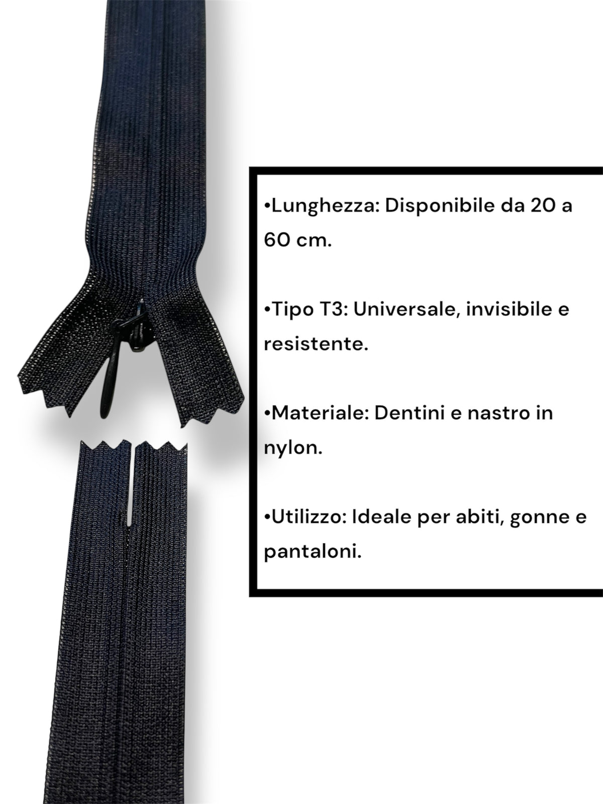 Cerniera Invisibile T3 Nylon – Abiti, Gonne e Pantaloni